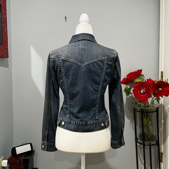 NEW GAP Vintage Y2K Distressed Denim Jean Classic Cropped Jacket Buttons XS NWOT - Picture 3 of 16